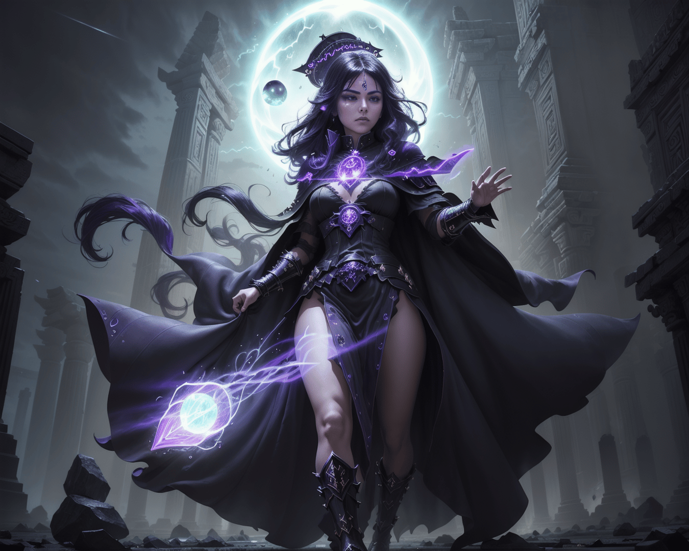AI generated wallpaper featuring mage, warlock, sorceress