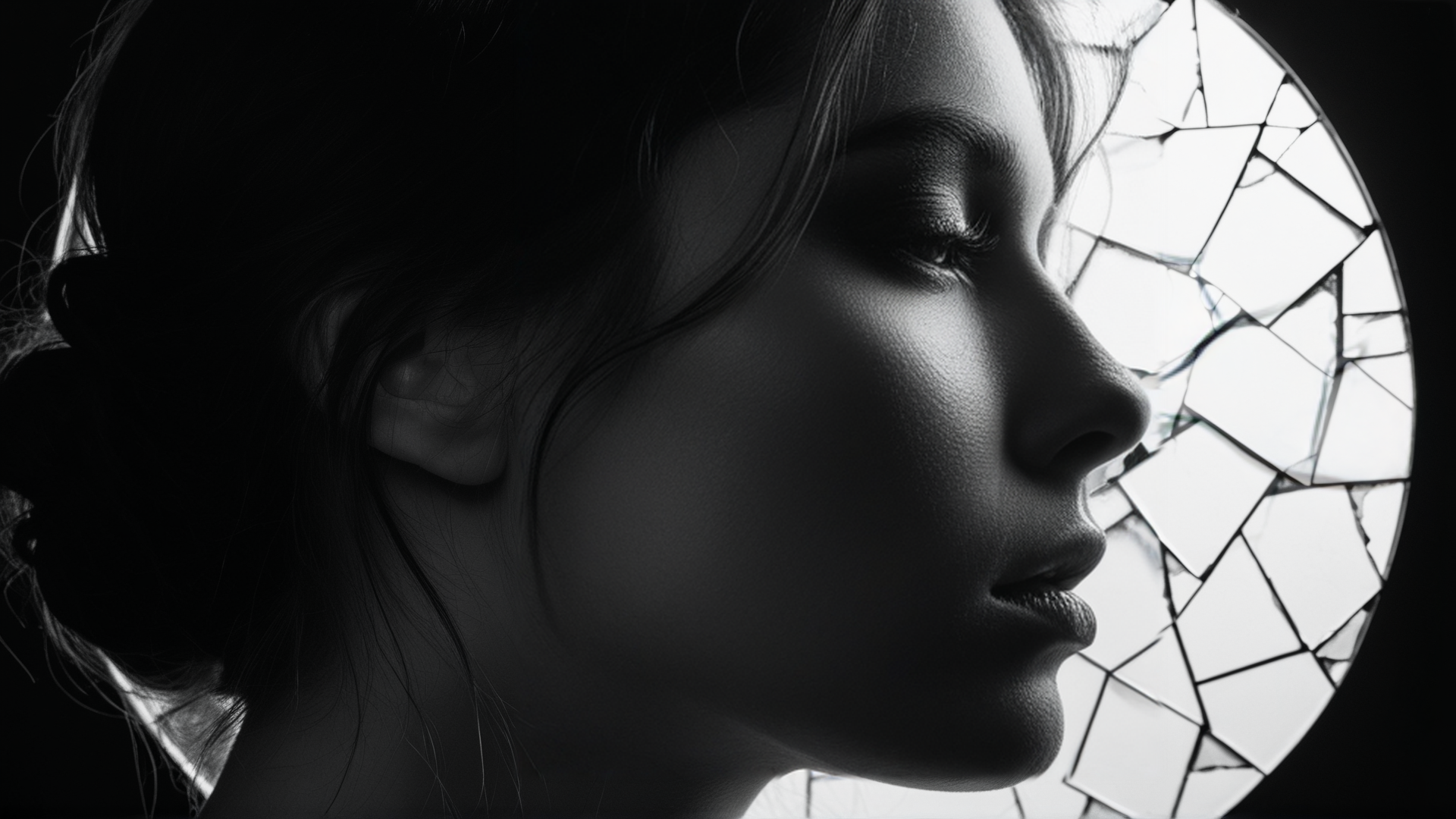 AI generated wallpaper featuring woman, profile, glass