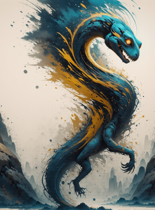 dragon, mountains, trees