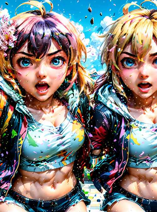 girls, cherry blossoms, street