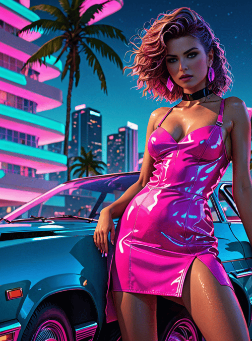 woman, car, city
