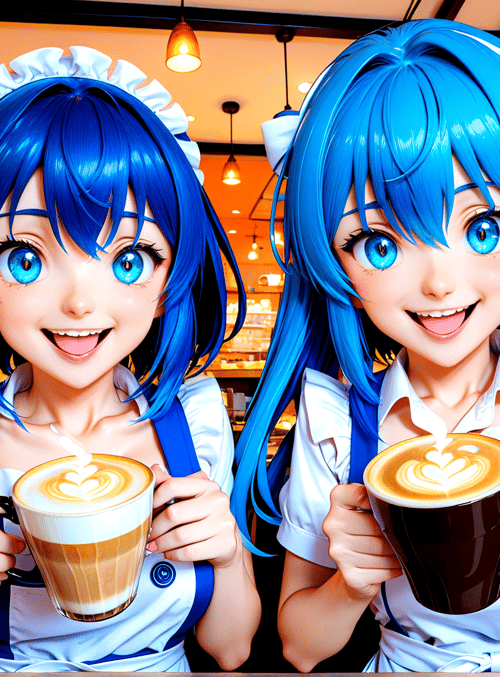 girls, baristas, coffee, cappuccino, latte, milk, cups, cafeteria, apron, hair