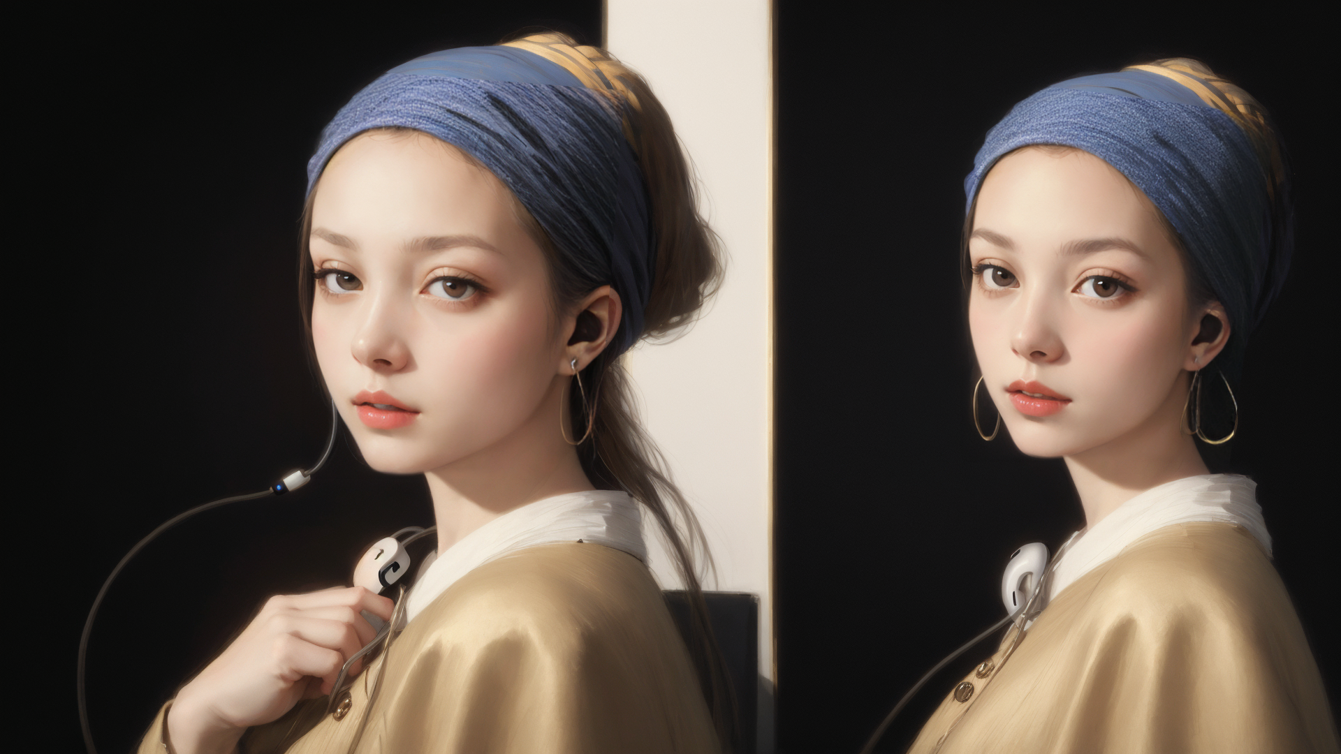 AI generated wallpaper featuring woman, headband, earphones