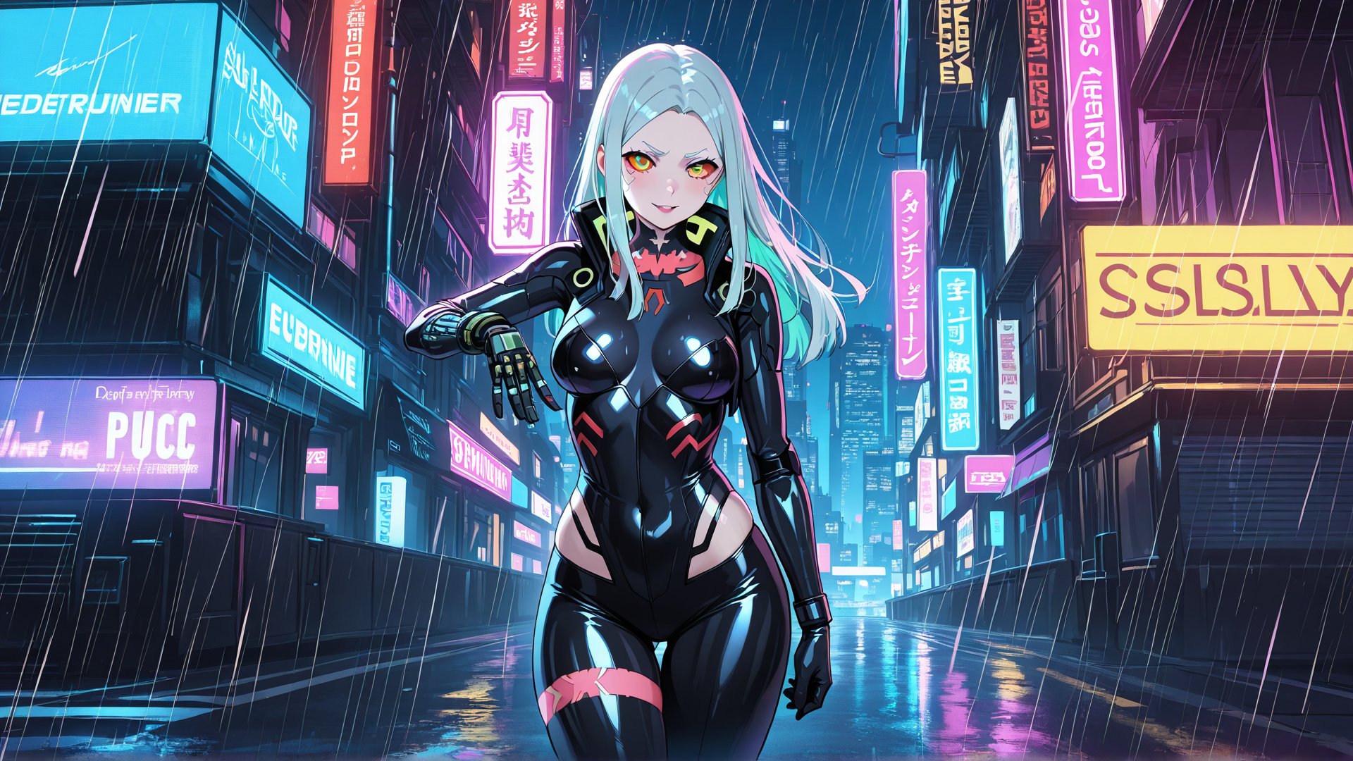 AI generated wallpaper featuring cyberpunk, woman, neon