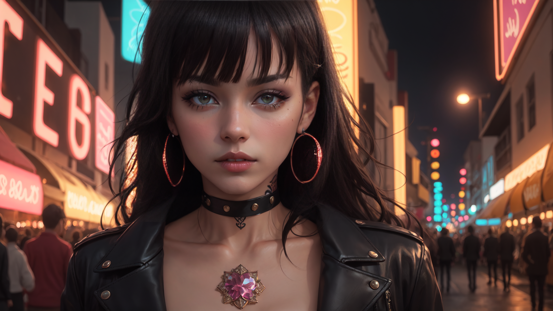 AI generated wallpaper featuring woman, street, neon