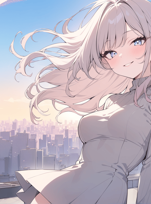 anime girl, cityscape, skyscraper