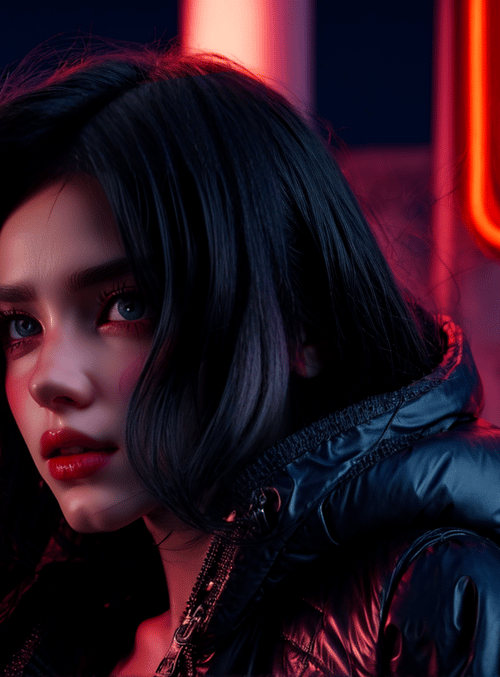 woman, neon, city