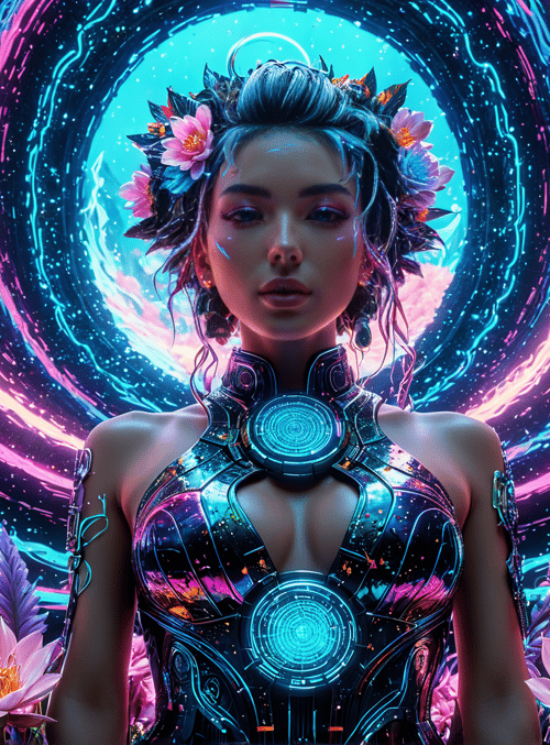 woman, neon, lotus