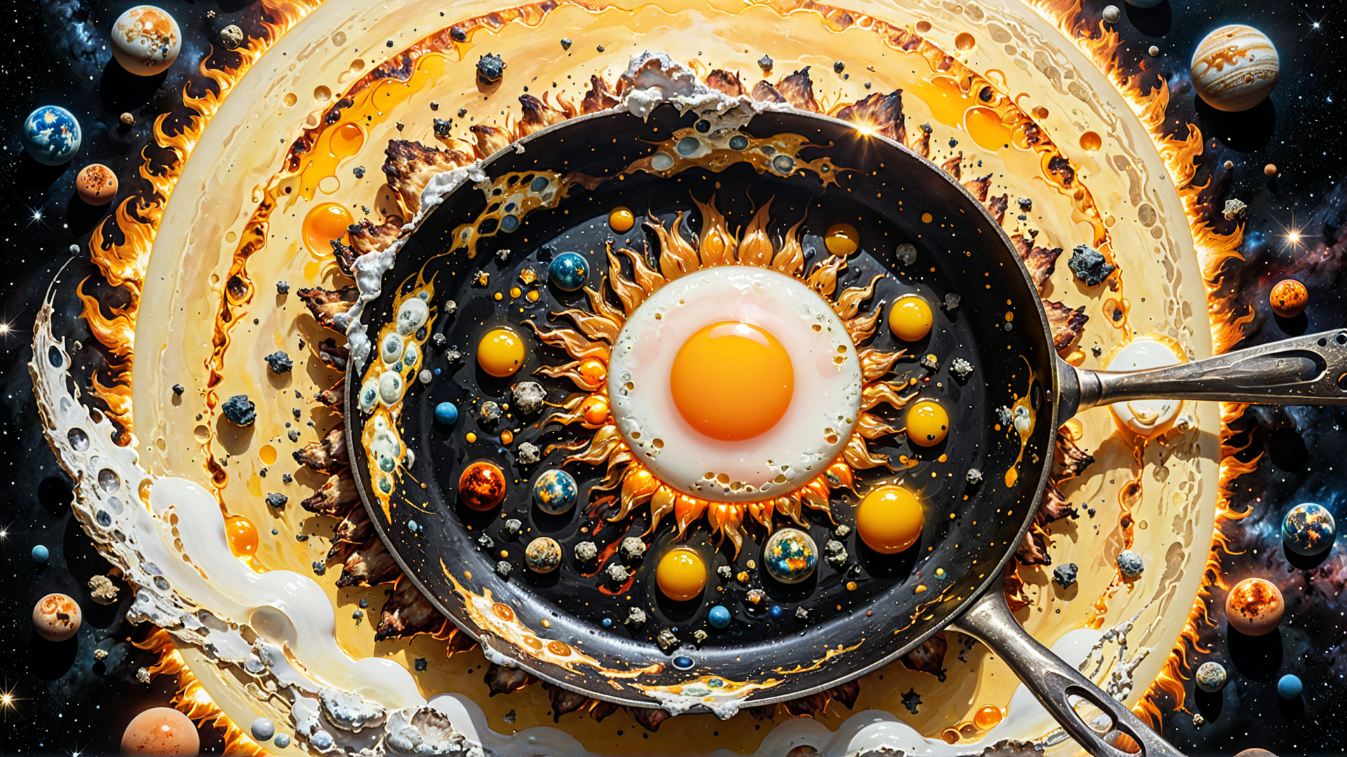 AI generated wallpaper featuring egg, universe, pan