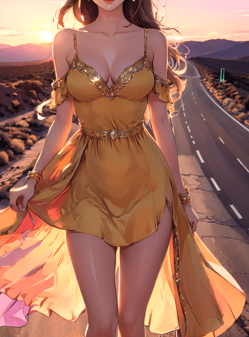 woman, dress, road