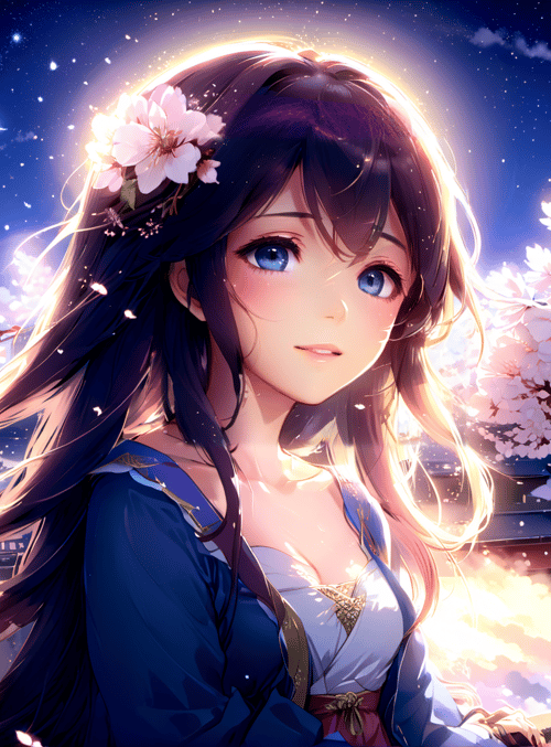 girl, cherry blossoms, city