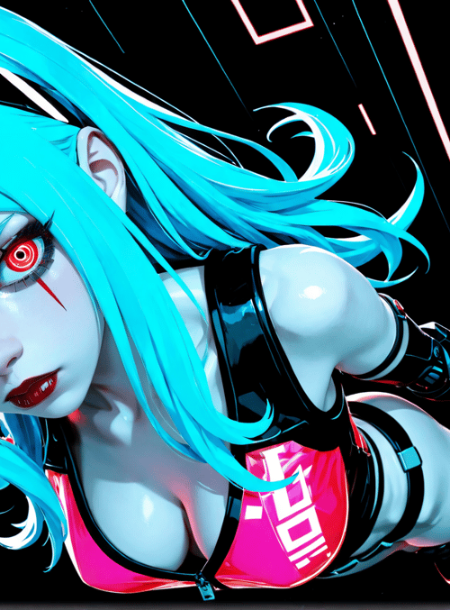 cyberpunk, girl, character, harley, anime, digital, art, neon, fashion, punk