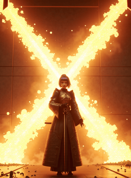 character, sword, fire, armor, building