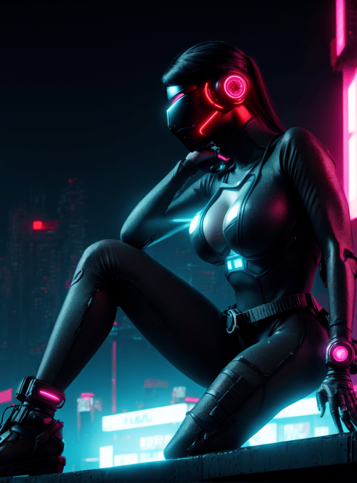 cyborg, woman, cityscape
