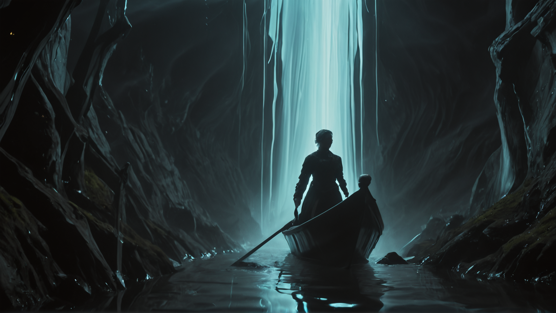 AI generated wallpaper featuring woman, child, boat
