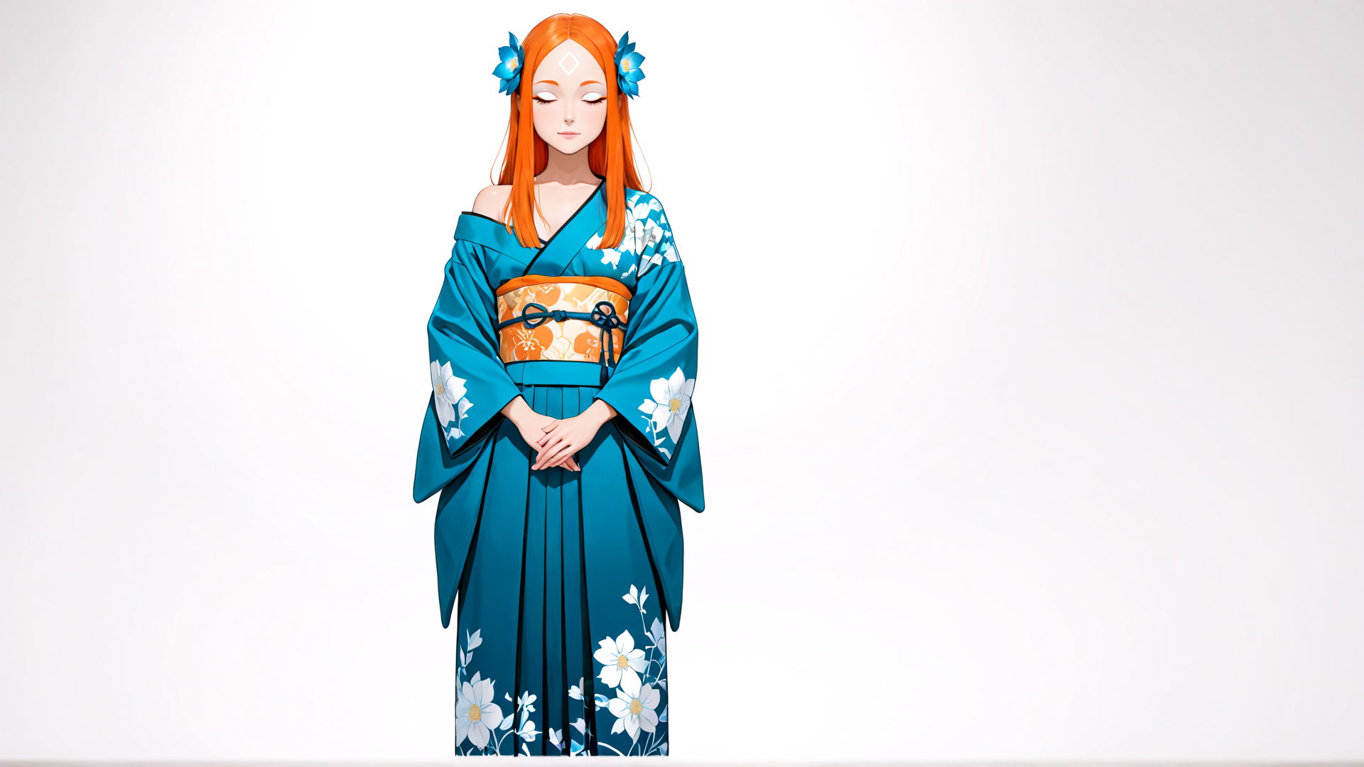 AI generated wallpaper featuring woman, kimono, flower, hair