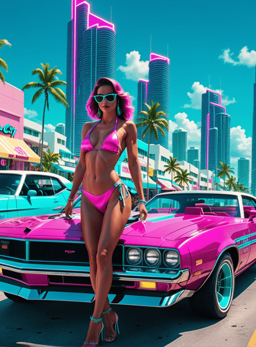 woman, car, city