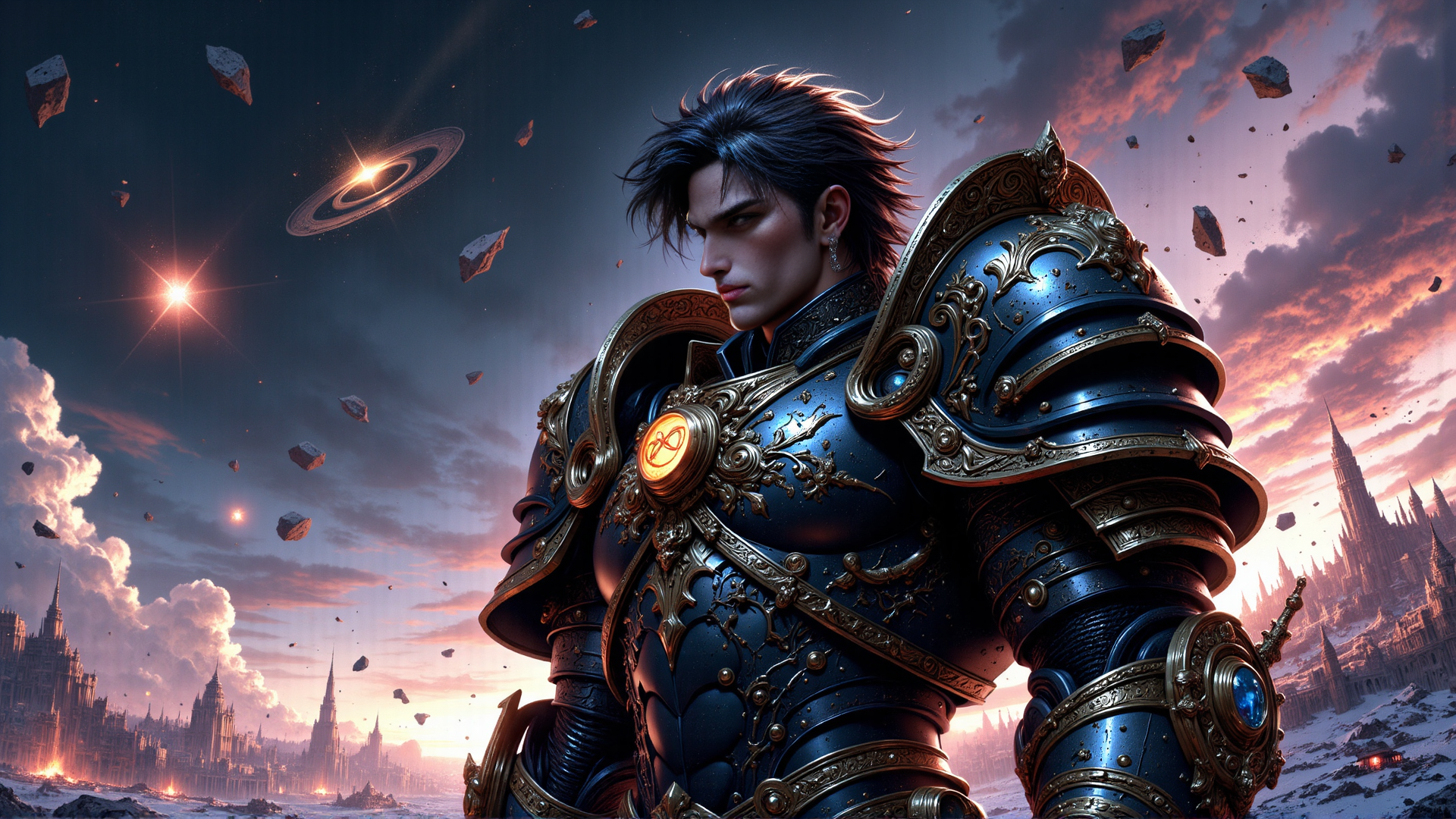 AI generated wallpaper featuring warrior, armor, castle