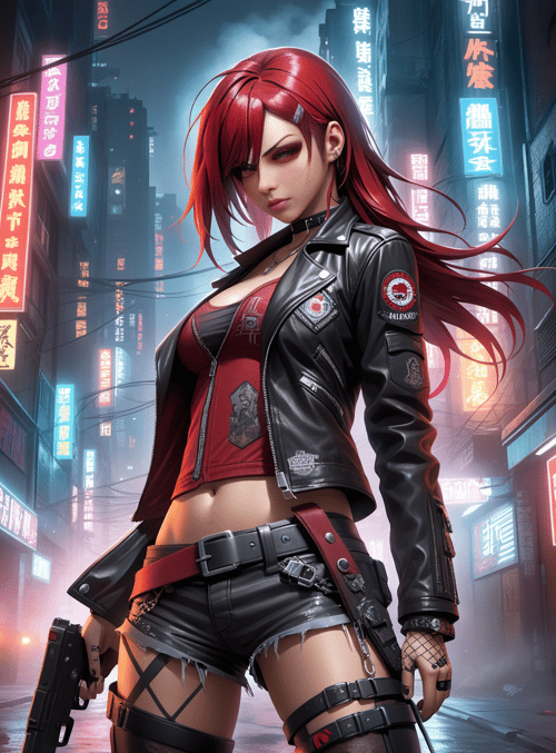 cyberpunk woman, neon city