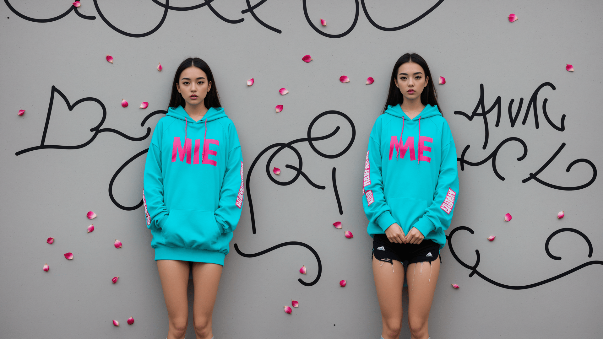 AI generated wallpaper featuring girls, hoodies, wall