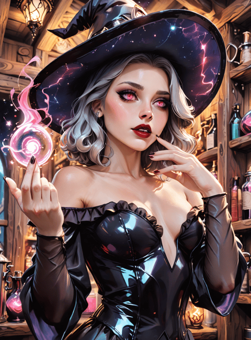witch, hat, woman, spell, bottle, cauldron, alchemy, magic, light, star
