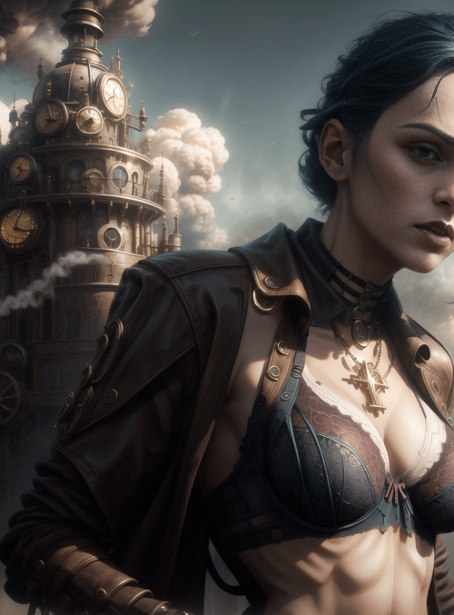 woman, steampunk, clock tower