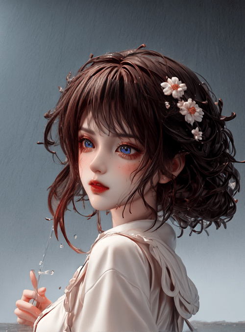 girl, flower, water