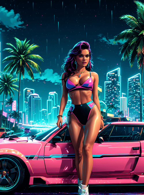 woman, car, city