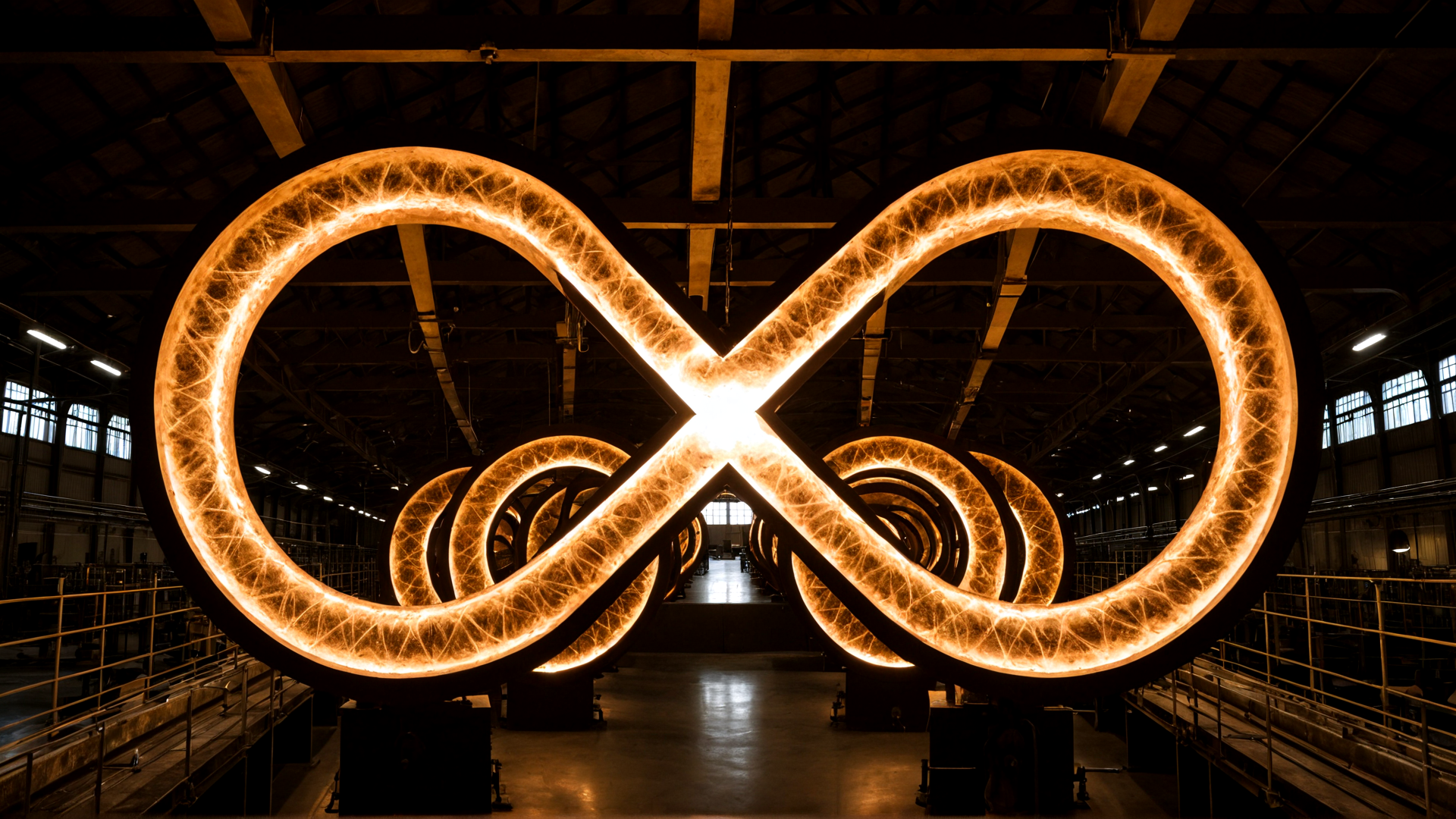 AI generated wallpaper featuring infinite symbol, industrial, light