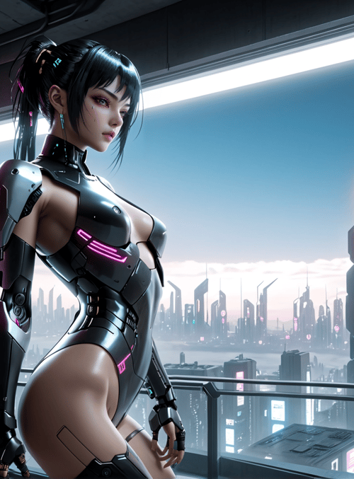 cyborg, woman, city