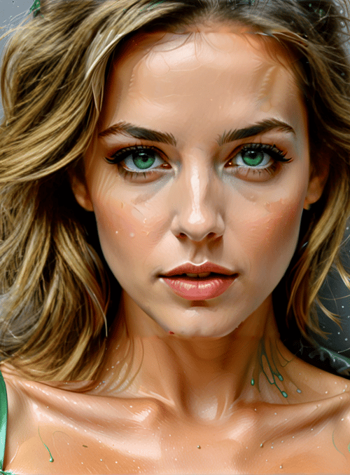 woman, portrait, shoulders, green, paint, hair