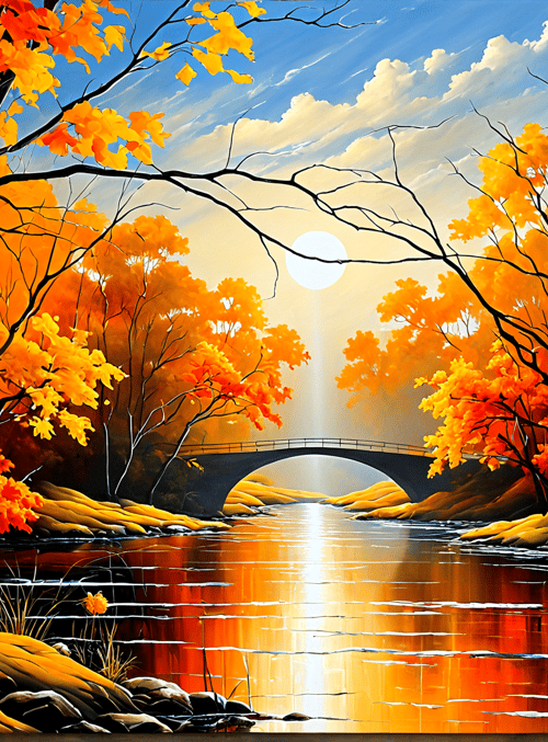 trees, river, bridge
