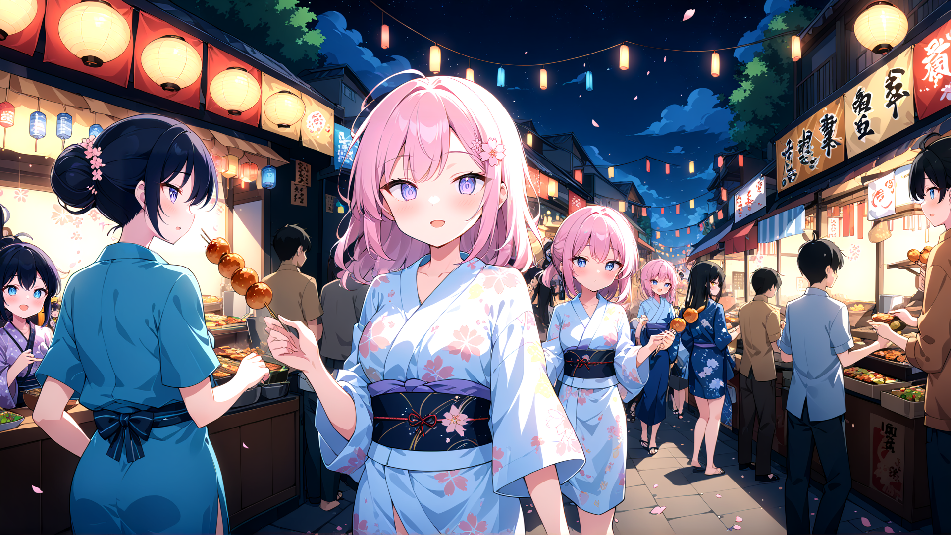 AI generated wallpaper featuring anime, girl, market