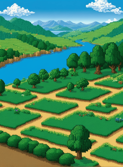 house, garden, river