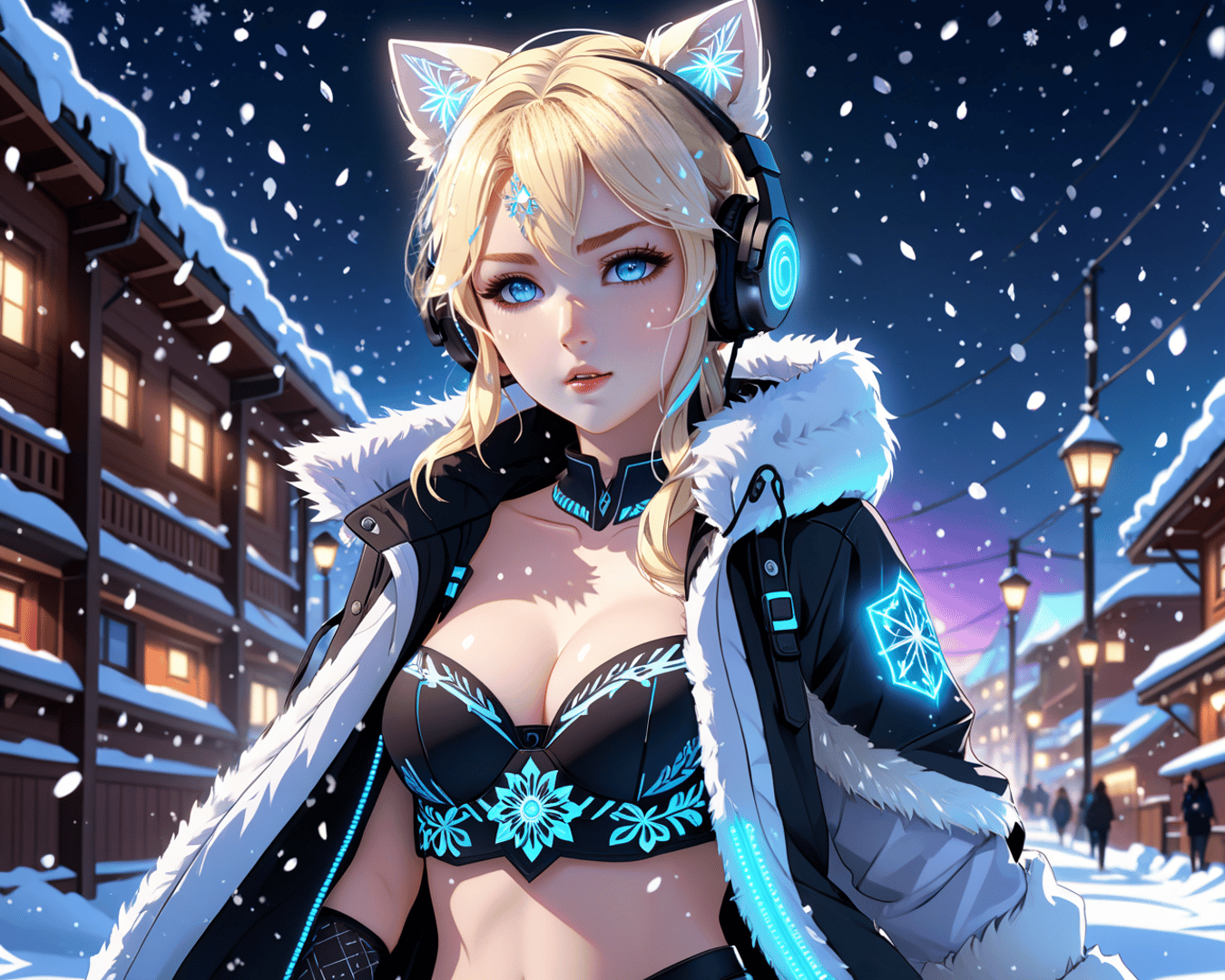 AI generated wallpaper featuring girl, cat ears, headphones