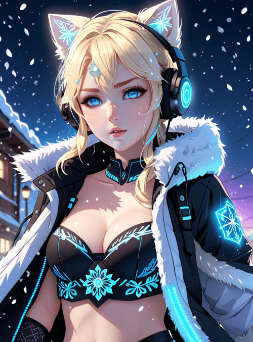 girl, cat ears, headphones