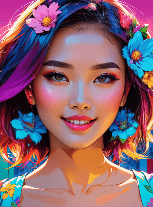 woman, cityscape, flowers