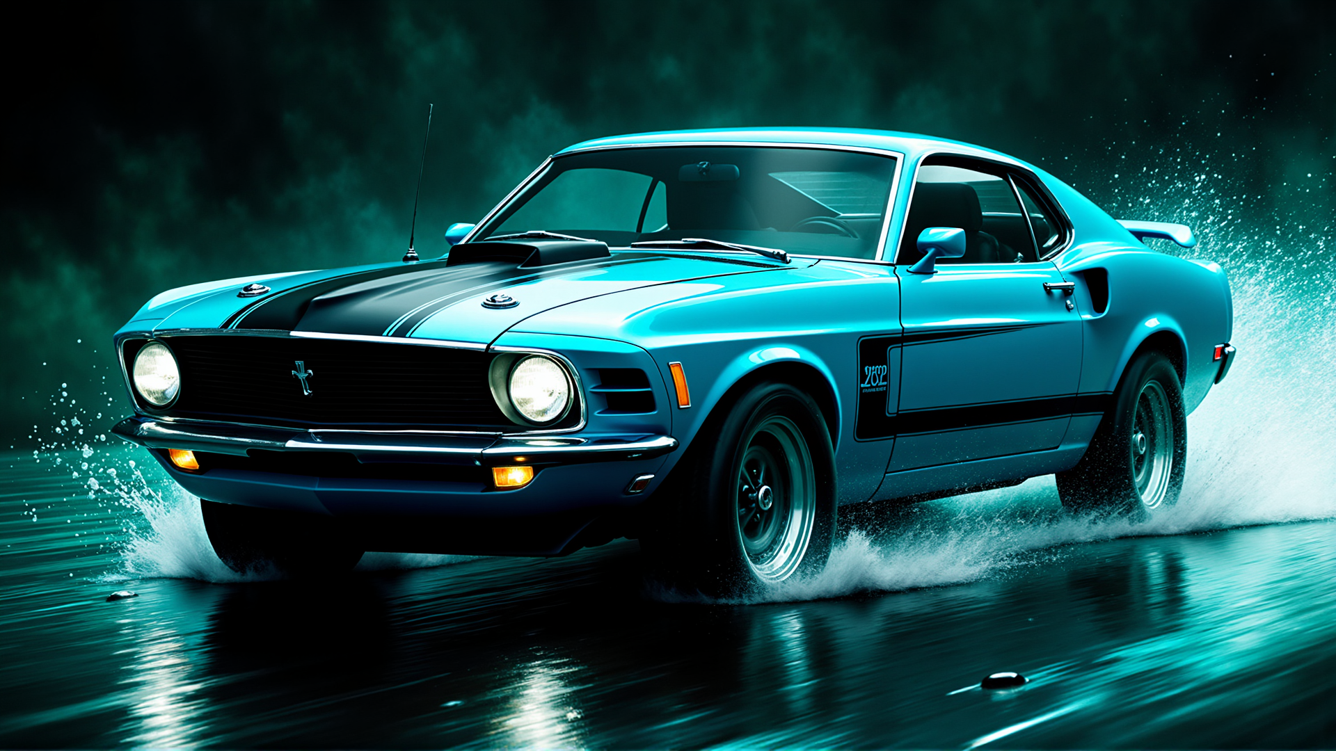 AI generated wallpaper featuring car, muscle car, classic car, automobile, vehicle