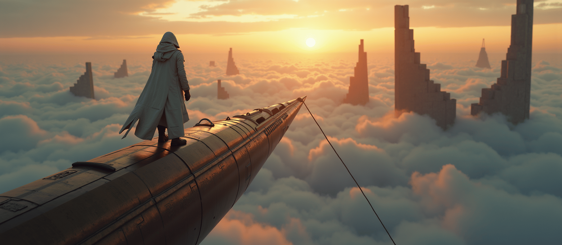 AI generated wallpaper featuring figure, aircraft, city