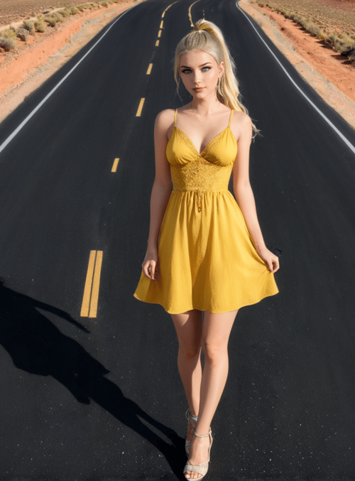 woman, road, desert