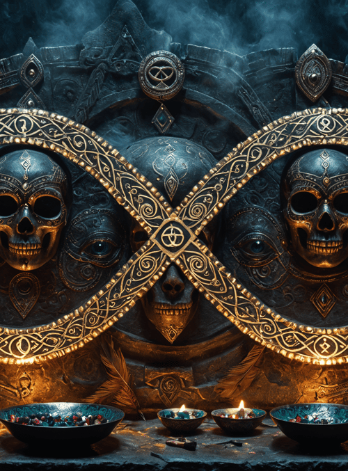 skulls, candles, altar
