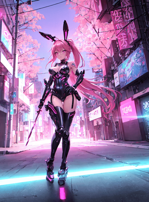 girl, rabbit ears, sword