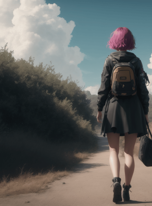 person, backpack, path