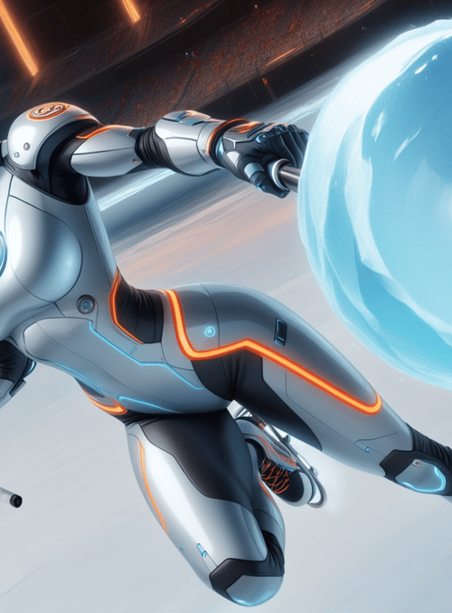 cyborg, athlete, robot, spear, globe, futuristic, figure, hockey, wielder, armor