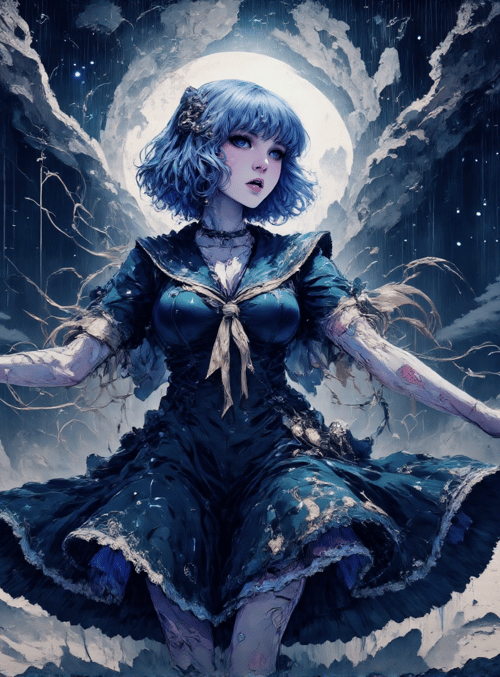 woman, moon, trees