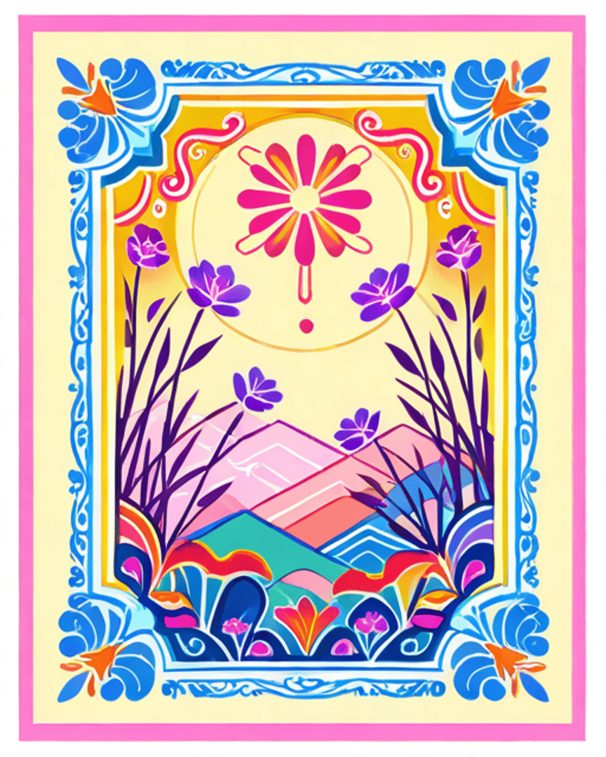AI generated wallpaper featuring flower, mountain, sun