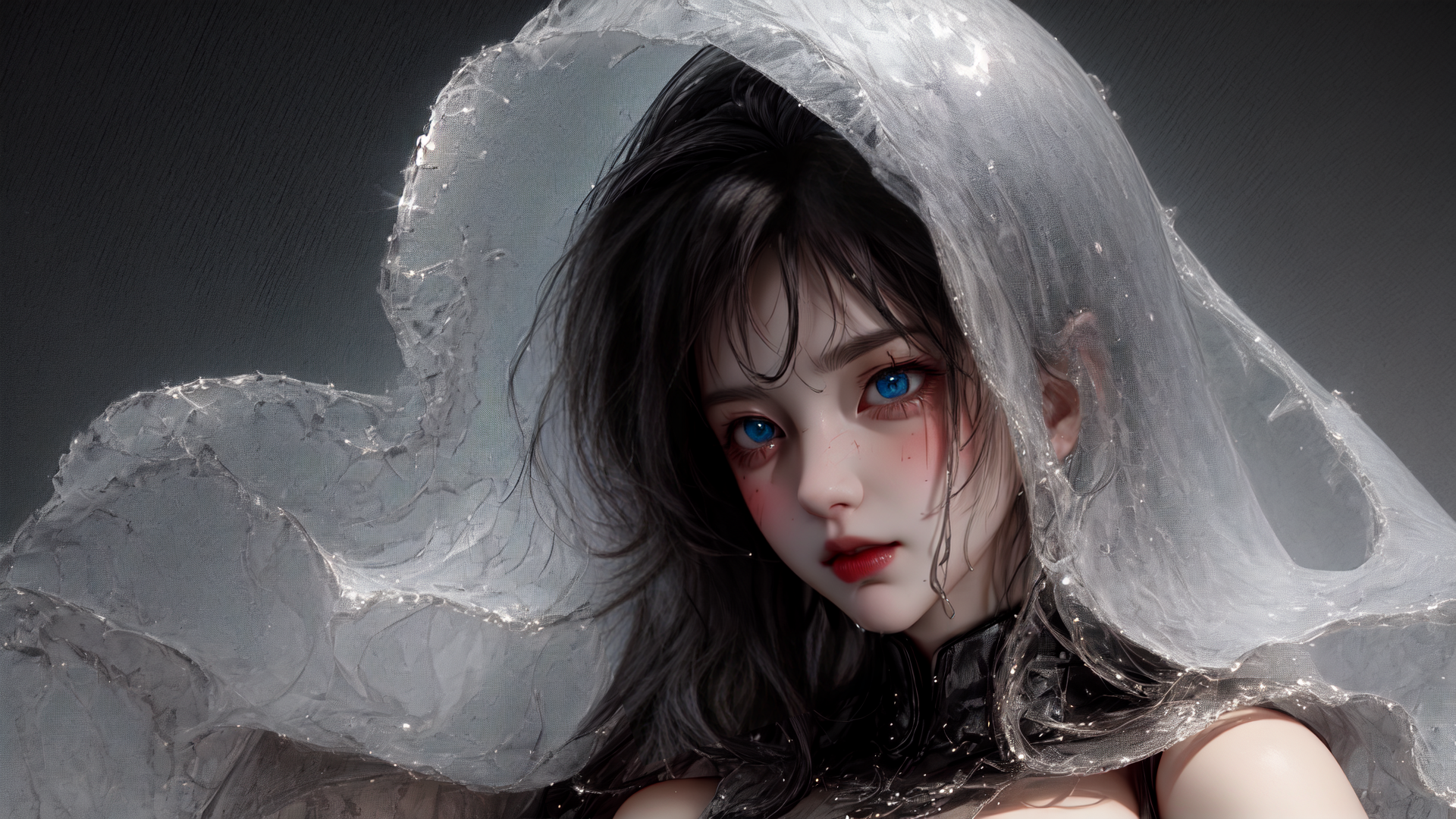 AI generated wallpaper featuring woman, veil, hair