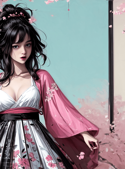 woman, cherry blossom, kimono