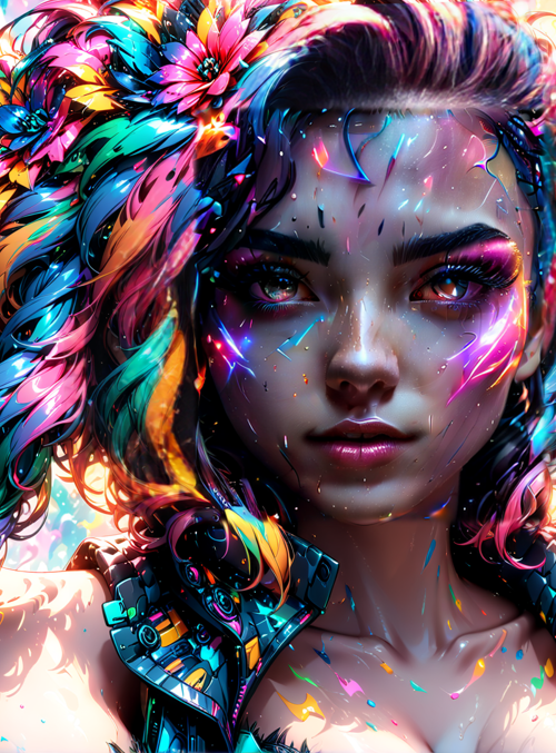 woman, flowers, cyberpunk