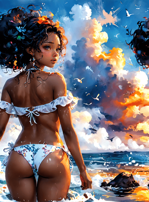 woman, beach, sunset